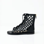 Dior D-trap Short Boots Leather Black Mesh Lace Up Sandals Open Toe — view 3