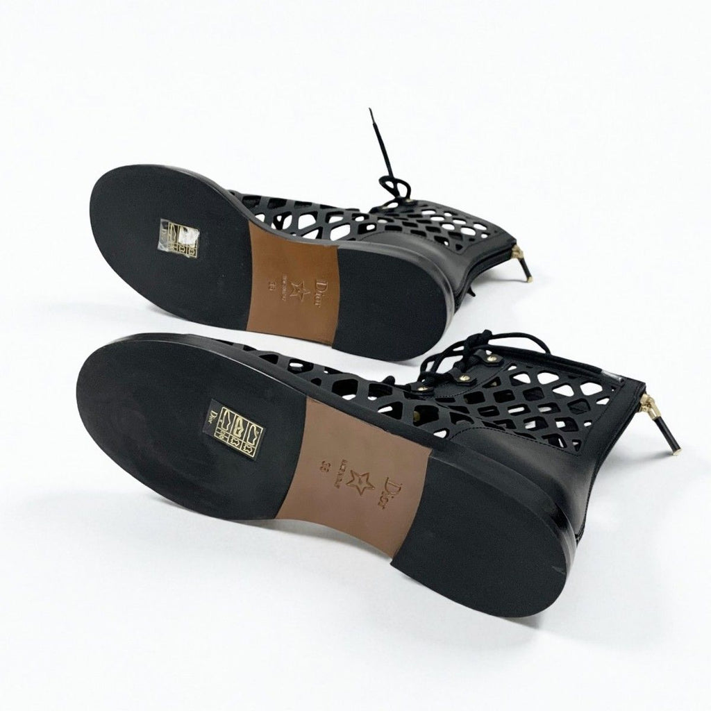 Dior D-trap Short Boots Leather Black Mesh Lace Up Sandals Open Toe — view 6