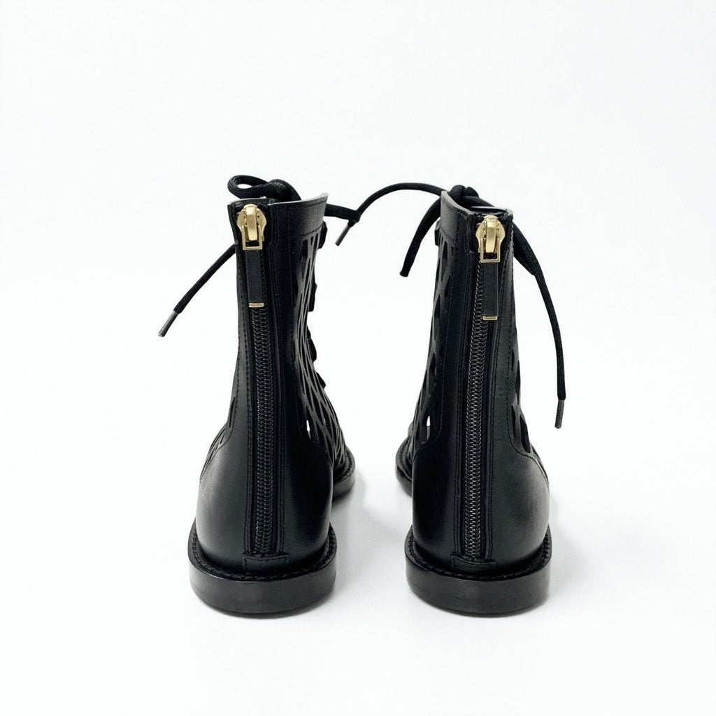 Dior D-trap Short Boots Leather Black Mesh Lace Up Sandals Open Toe — view 5