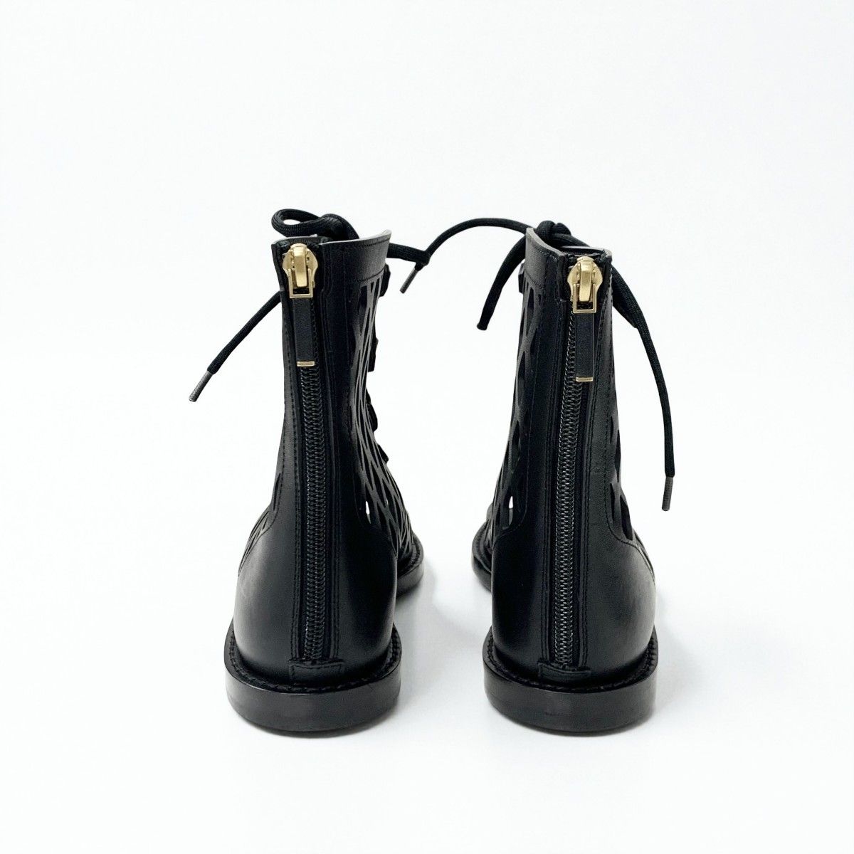 Dior D-trap Short Boots Leather Black Mesh Lace Up Sandals Open Toe — view 5