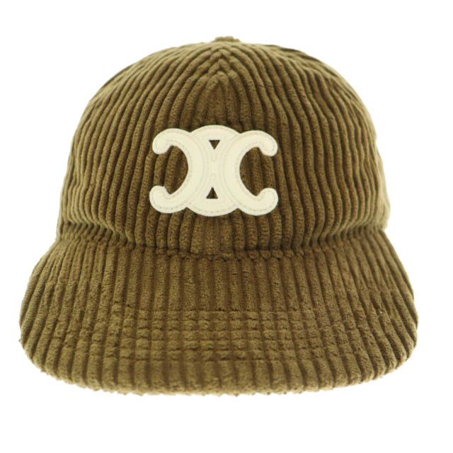 Celine Triomphe Logo Corduroy Baseball Cap Hat L Brown — view 2