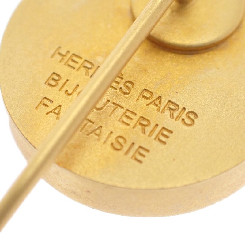 Hermes Shell Pin Brooc Metal Gold Brown Brooch — view 5