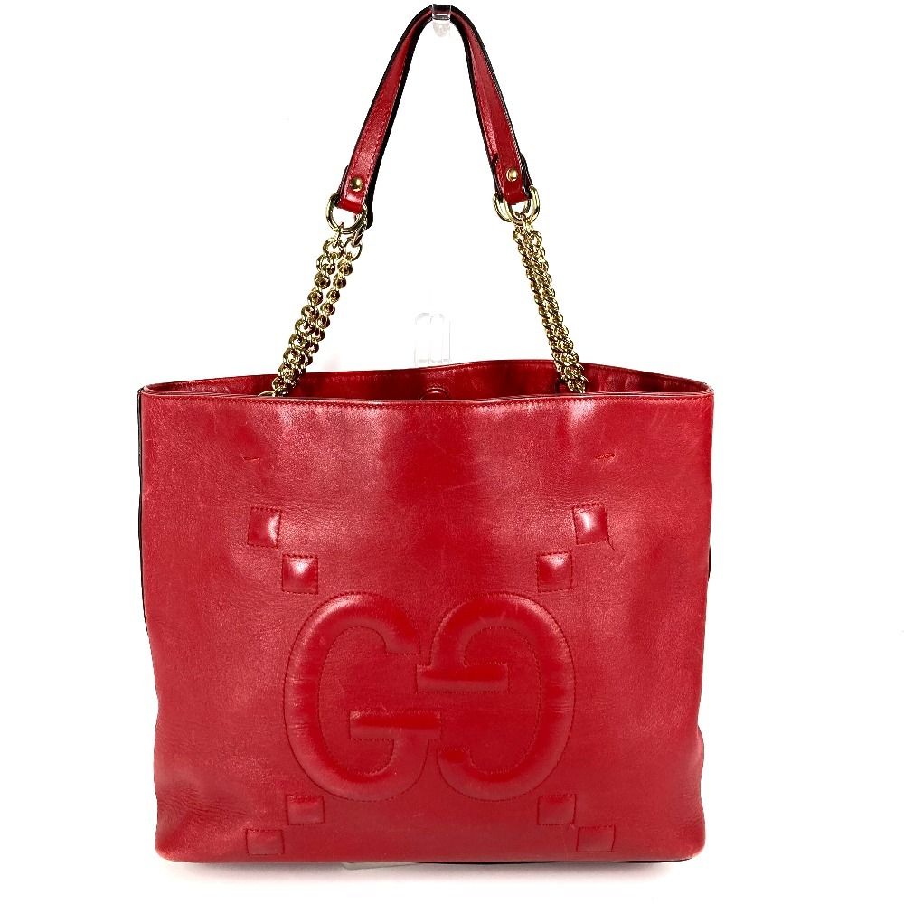 Gucci Shoulder Bag Interlocking Chain Tote Leather Red — view 2