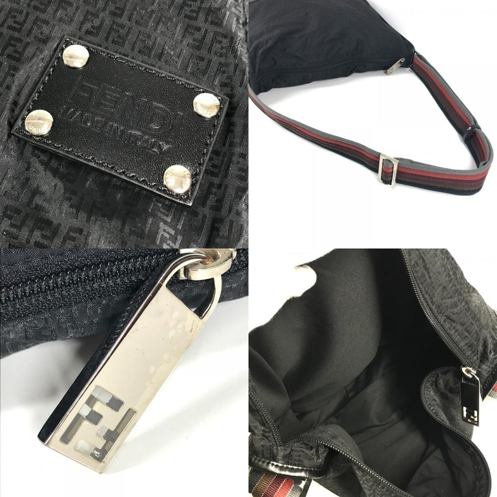 Fendi Shoulder Bag Zucca Logo Leather Nylon Black — view 8