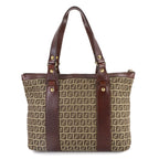 Fendi Zucchino Tote Canvas Leather Beige Brown Gold — view 3