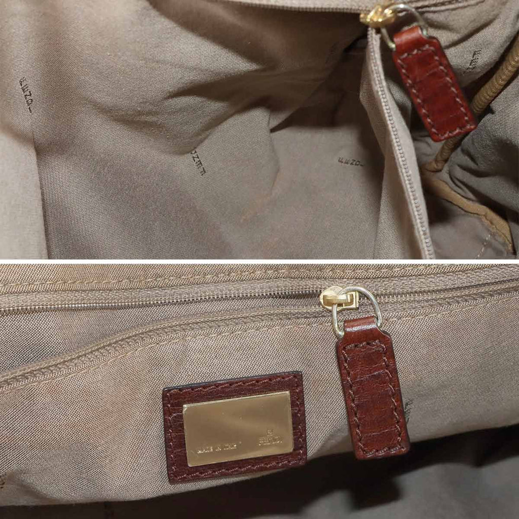 Fendi Zucchino Tote Canvas Leather Beige Brown Gold — view 8