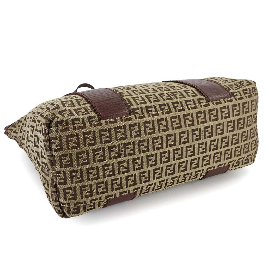 Fendi Zucchino Tote Canvas Leather Beige Brown Gold — view 5