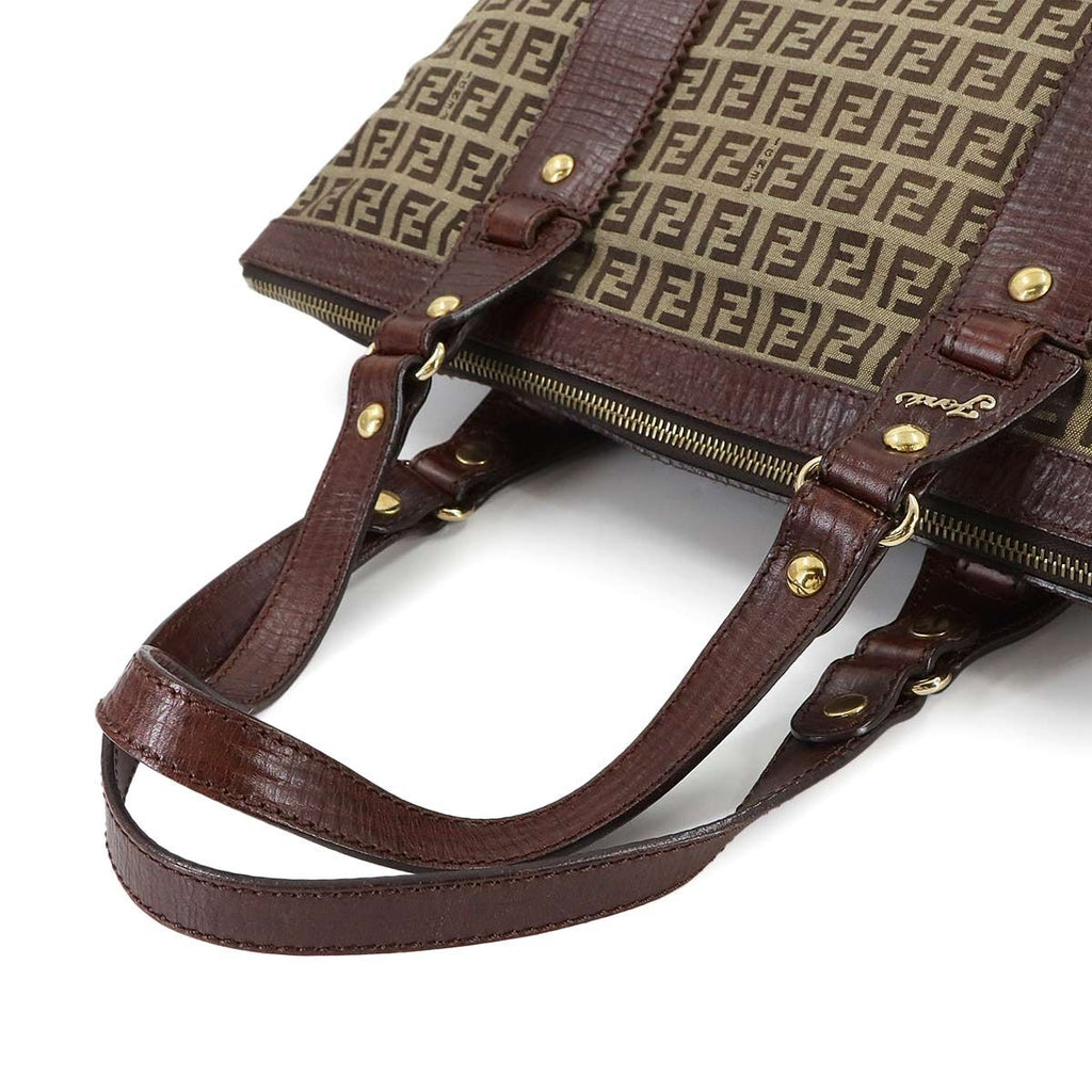 Fendi Zucchino Tote Canvas Leather Beige Brown Gold — view 6