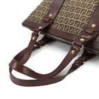 Fendi Zucchino Tote Canvas Leather Beige Brown Gold — view 6