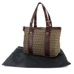 Fendi Zucchino Tote Canvas Leather Beige Brown Gold — view 2