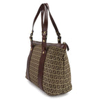 Fendi Zucchino Tote Canvas Leather Beige Brown Gold — view 4