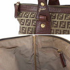 Fendi Zucchino Tote Canvas Leather Beige Brown Gold — view 9