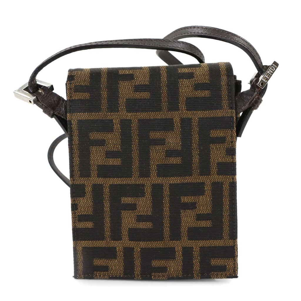 Fendi Zucca Shoulder Bag Canvas Leather Brown Silver — view 3