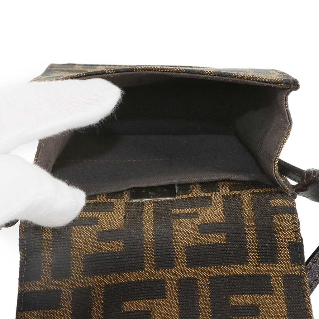 Fendi Zucca Shoulder Bag Canvas Leather Brown Silver — view 8