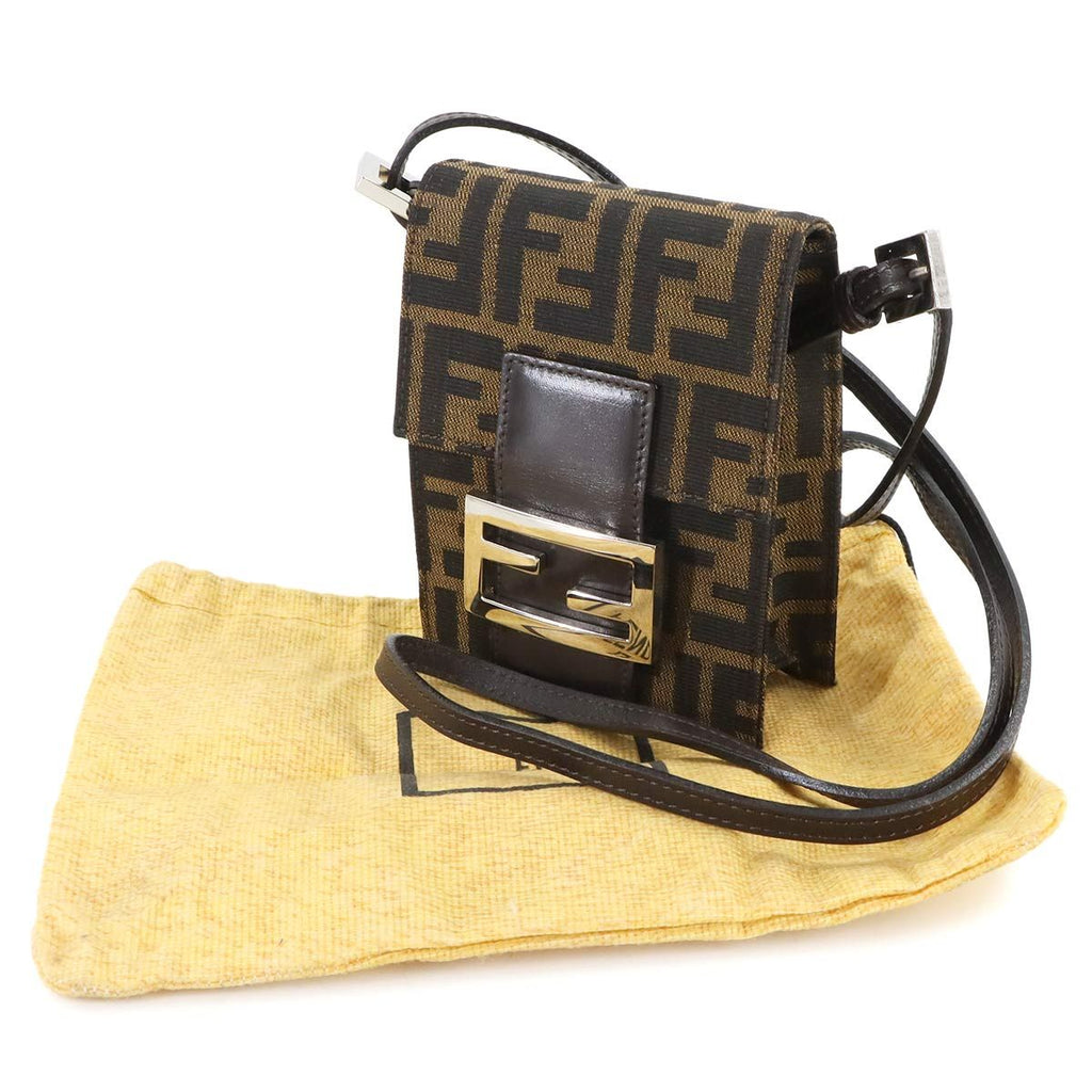 Fendi Zucca Shoulder Bag Canvas Leather Brown Silver — view 2