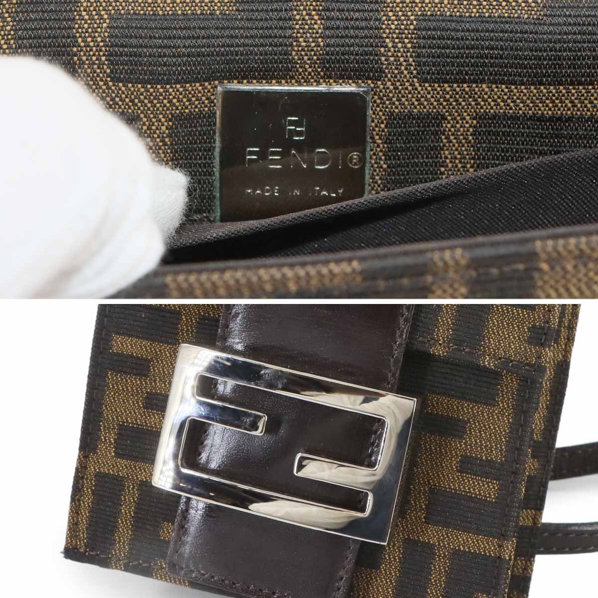 Fendi Zucca Shoulder Bag Canvas Leather Brown Silver — view 9