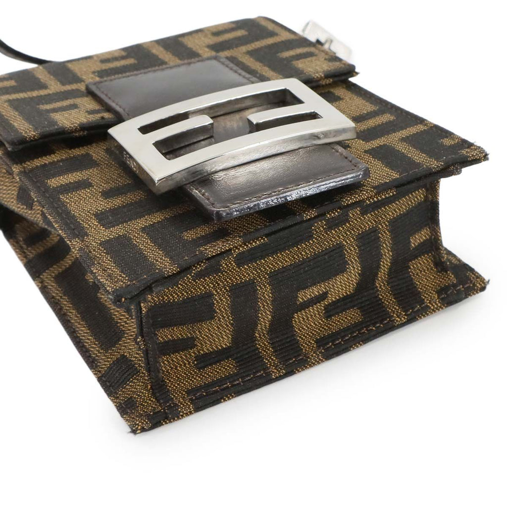 Fendi Zucca Shoulder Bag Canvas Leather Brown Silver — view 5