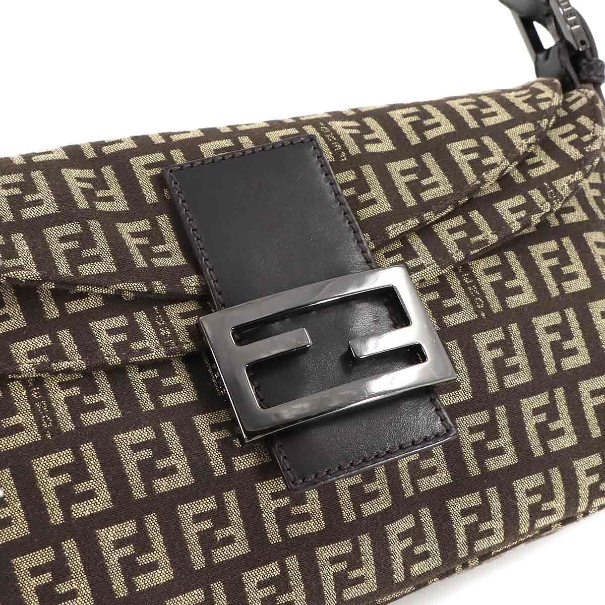 Fendi Zucchino Mamma Bucket Shoulder Bag Canvas Brown Beige Gunmetal — view 9