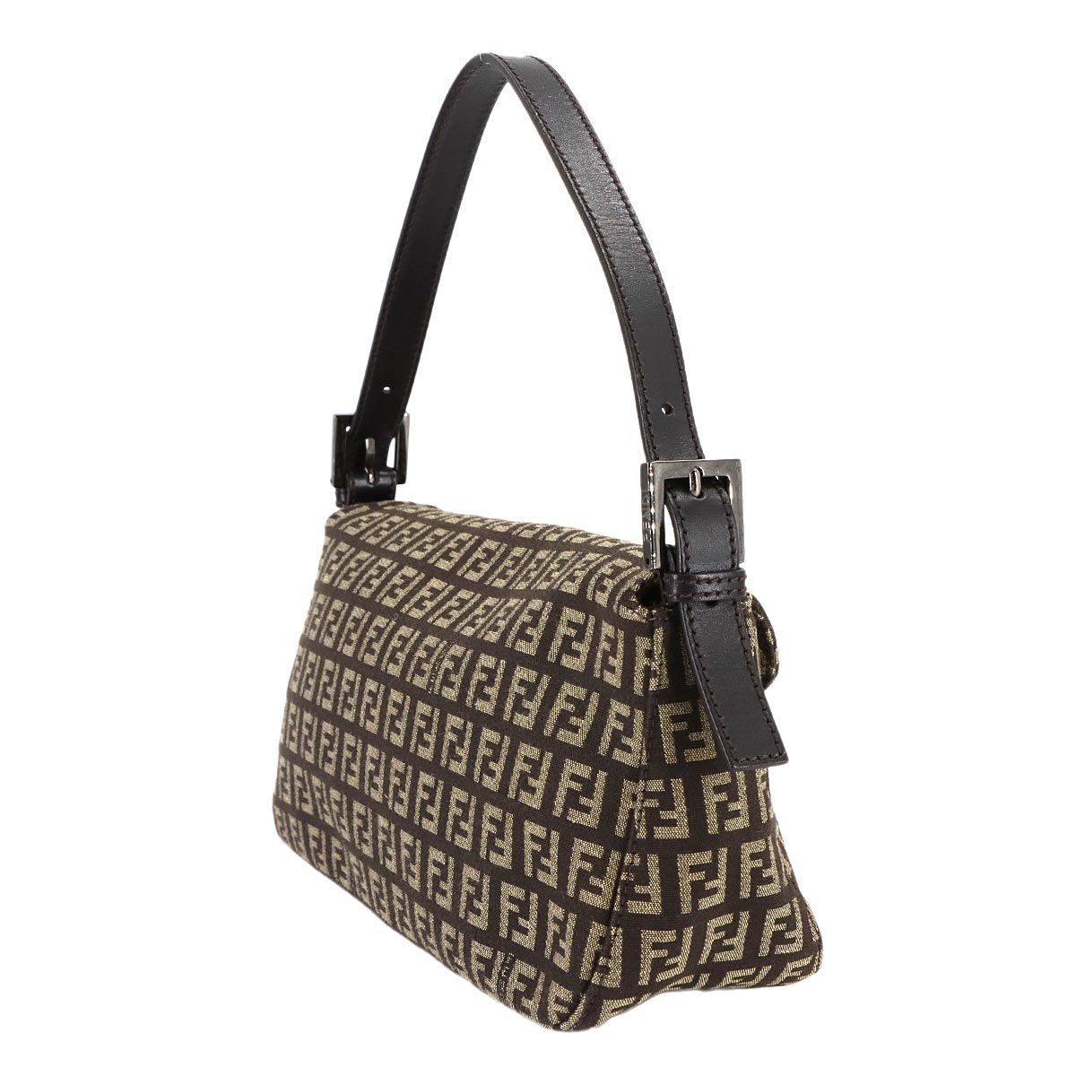 Fendi Zucchino Mamma Bucket Shoulder Bag Canvas Brown Beige Gunmetal — view 3