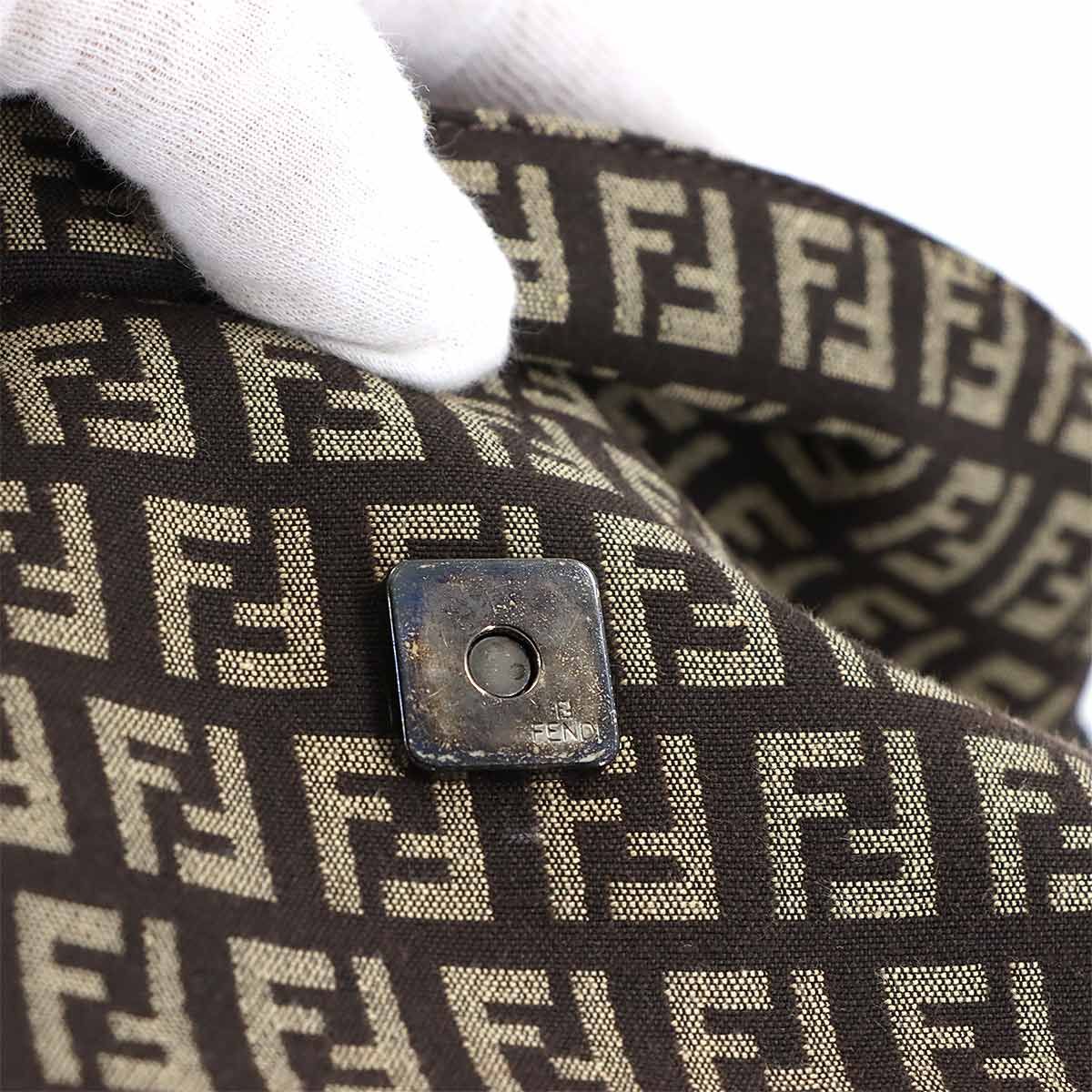Fendi Zucchino Mamma Bucket Shoulder Bag Canvas Brown Beige Gunmetal — view 8