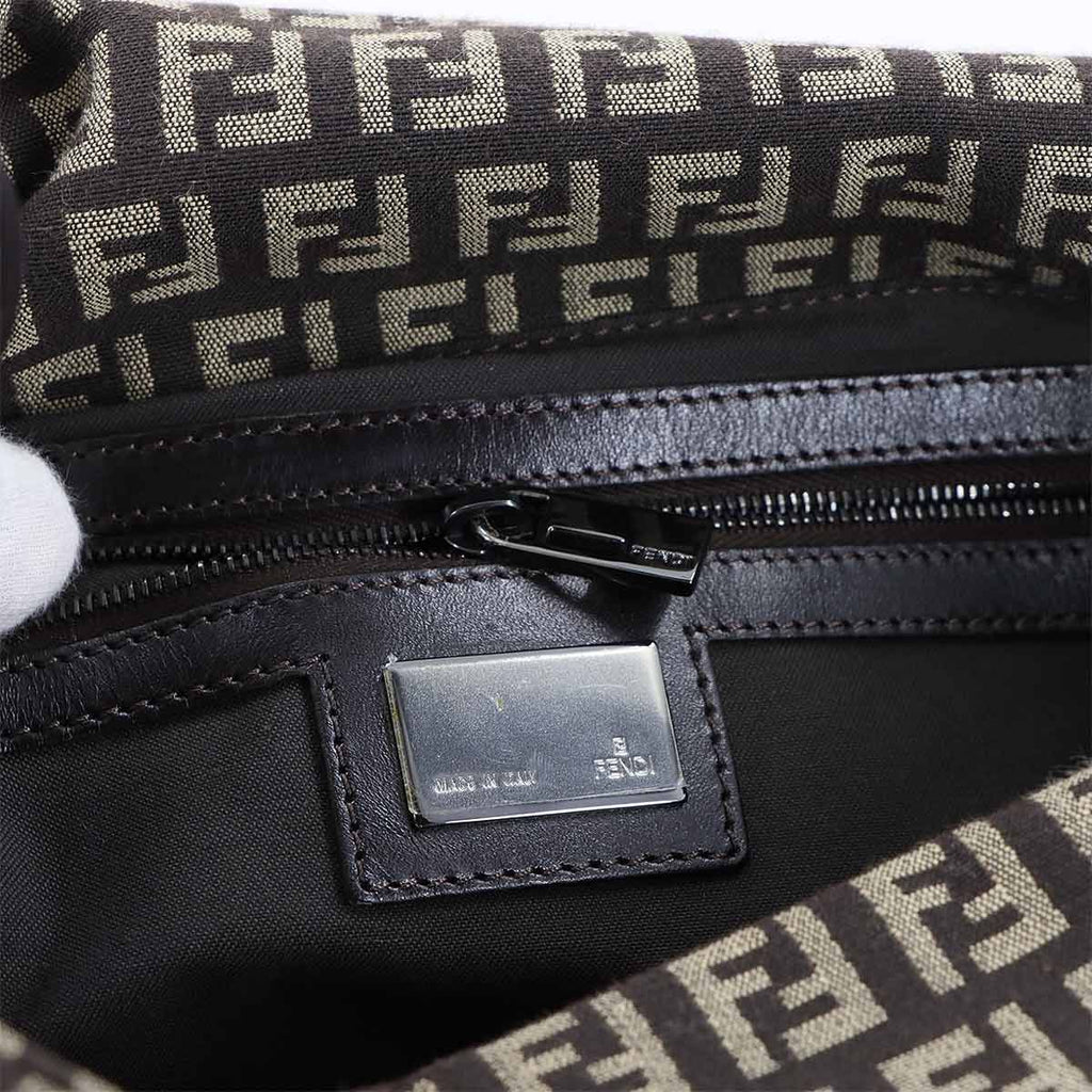 Fendi Zucchino Mamma Bucket Shoulder Bag Canvas Brown Beige Gunmetal — view 7