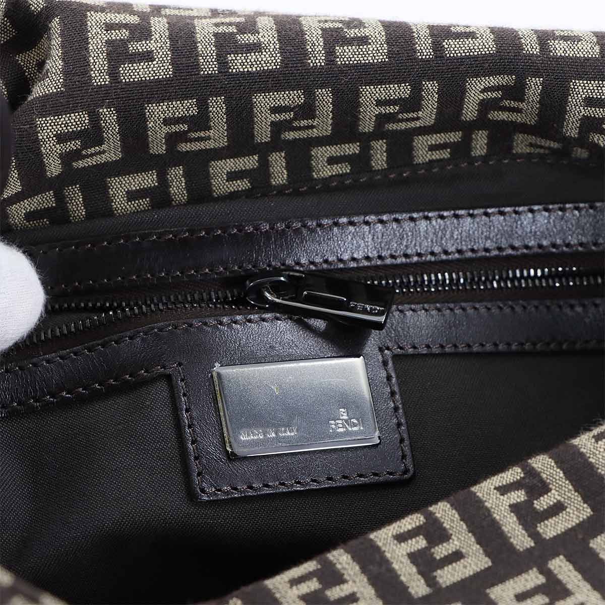 Fendi Zucchino Mamma Bucket Shoulder Bag Canvas Brown Beige Gunmetal — view 7