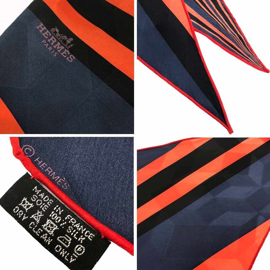 Hermes Scarf Diamond Shawl Losange MM Silk Navy Red — view 3