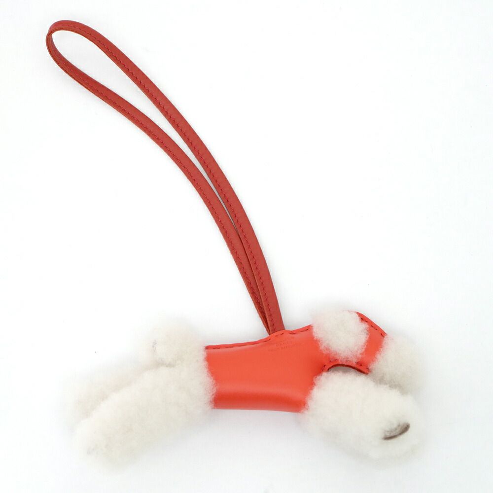 Hermes Buddy Charm Orange Poppy Carnelian White Agneau Milo Mouton — view 2
