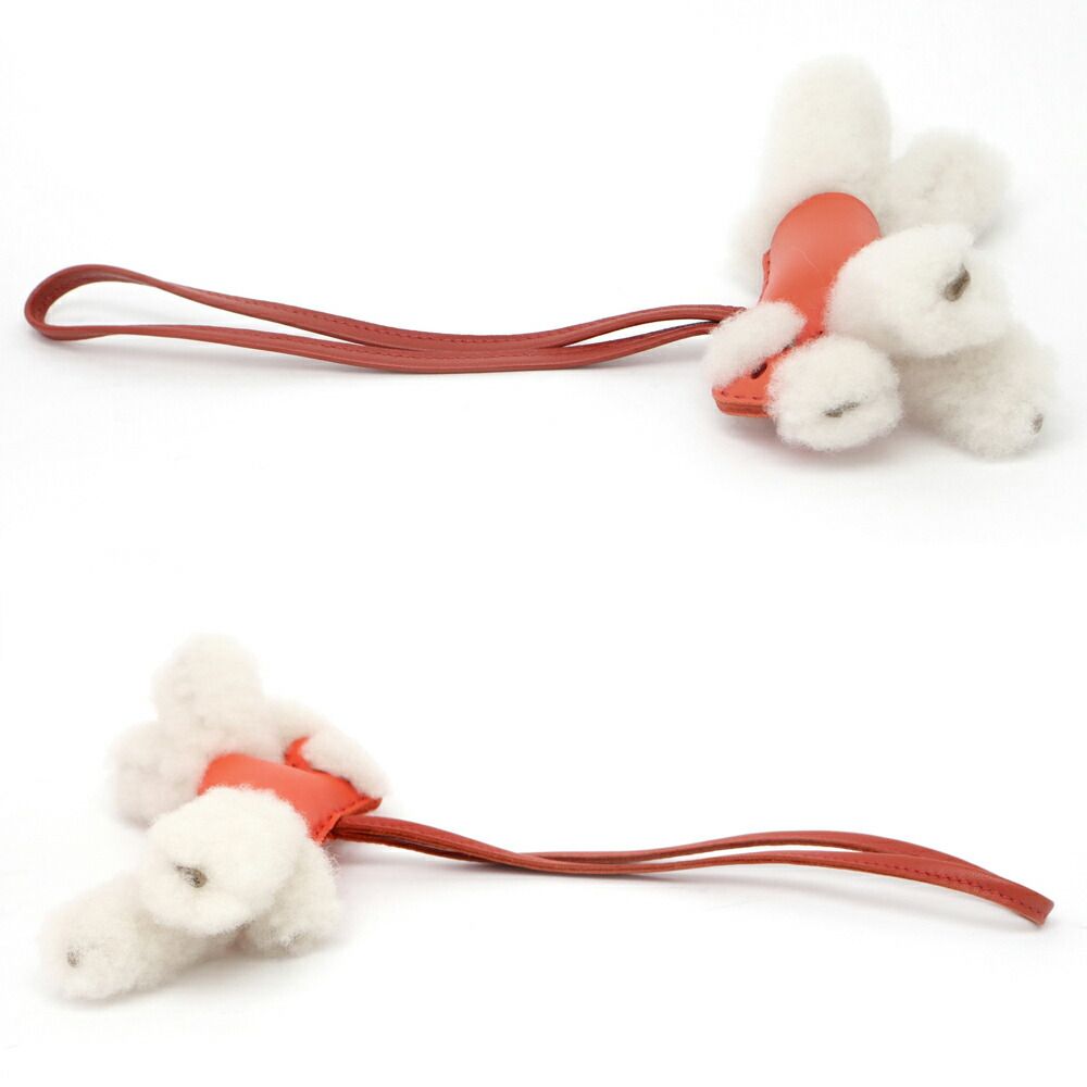 Hermes Buddy Charm Orange Poppy Carnelian White Agneau Milo Mouton — view 3