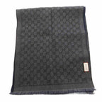 Gucci Scarf Shawl GG Pattern Fringe Bicolor Navy Gray — view 2