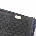 Gucci Scarf Shawl GG Pattern Fringe Bicolor Navy Gray — view 7