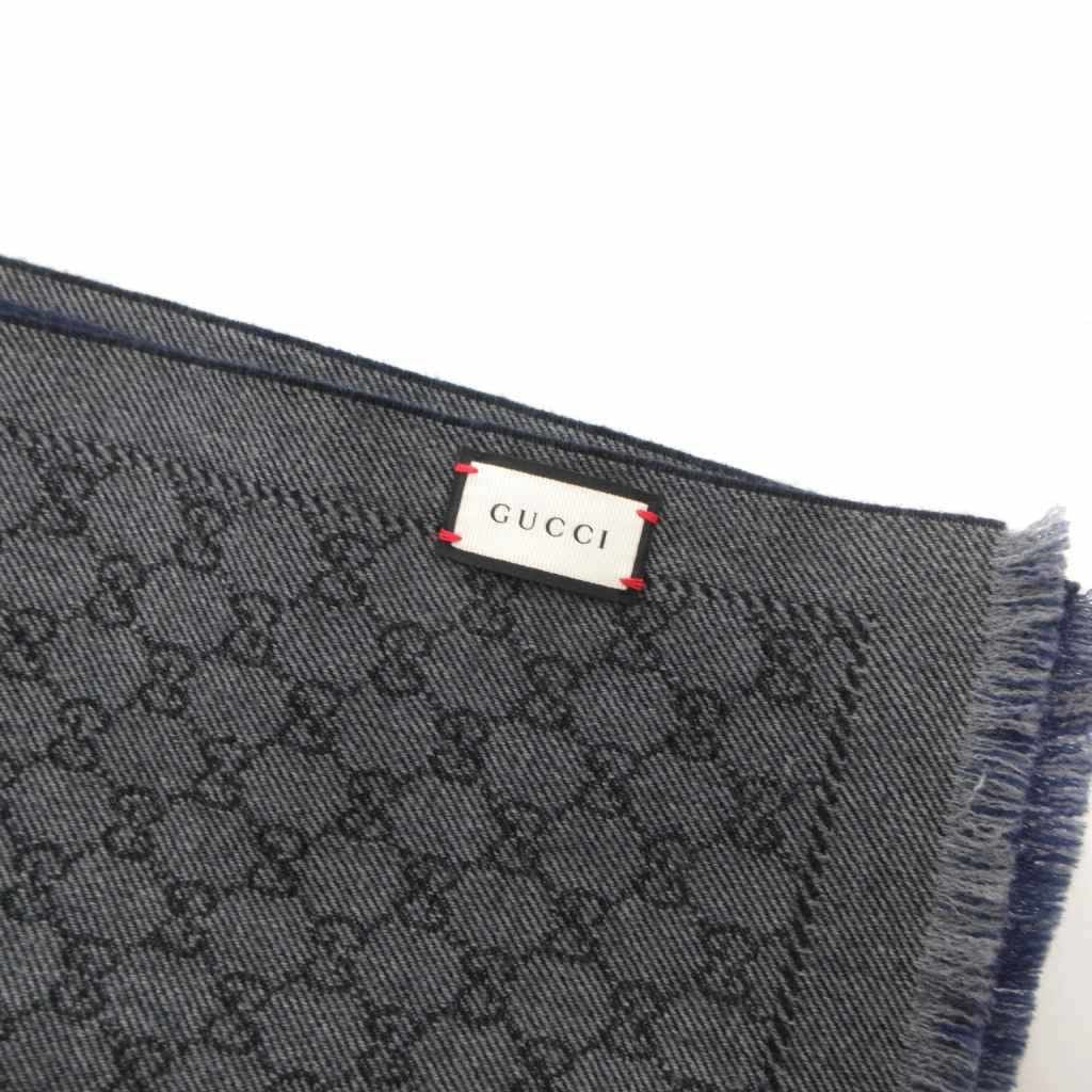 Gucci Scarf Shawl GG Pattern Fringe Bicolor Navy Gray — view 7