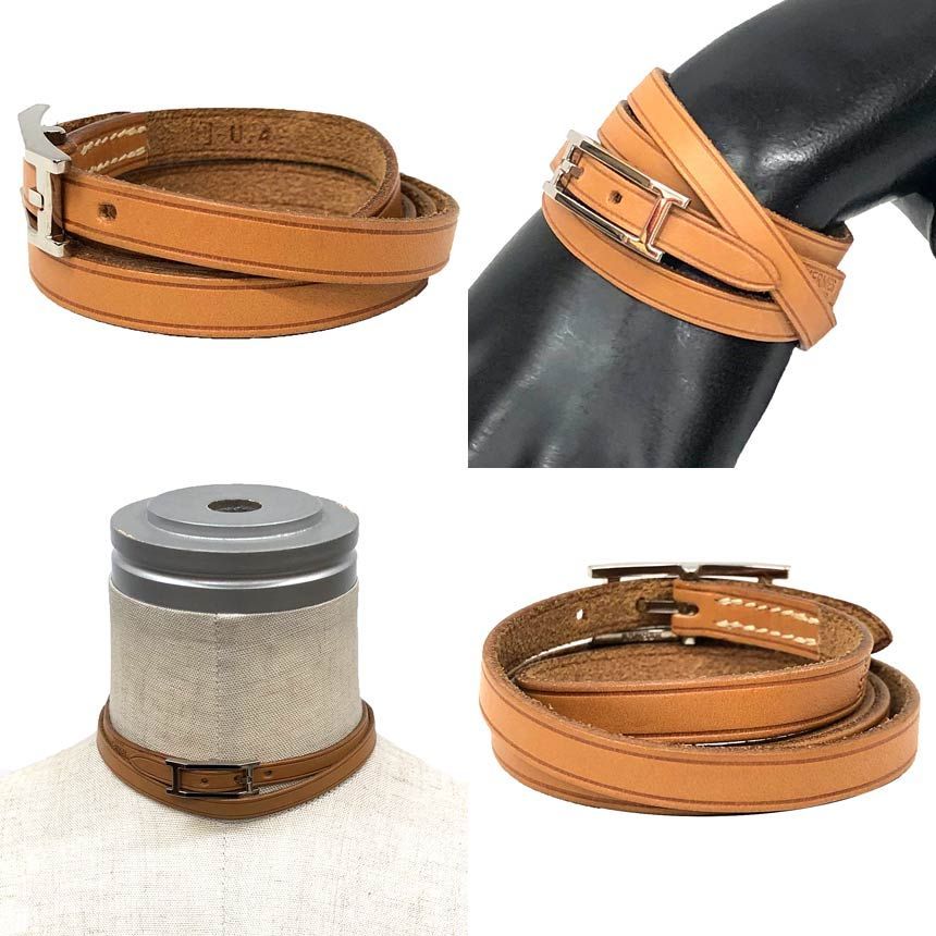 Hermes Leather Bracelet Choker Brown — view 2