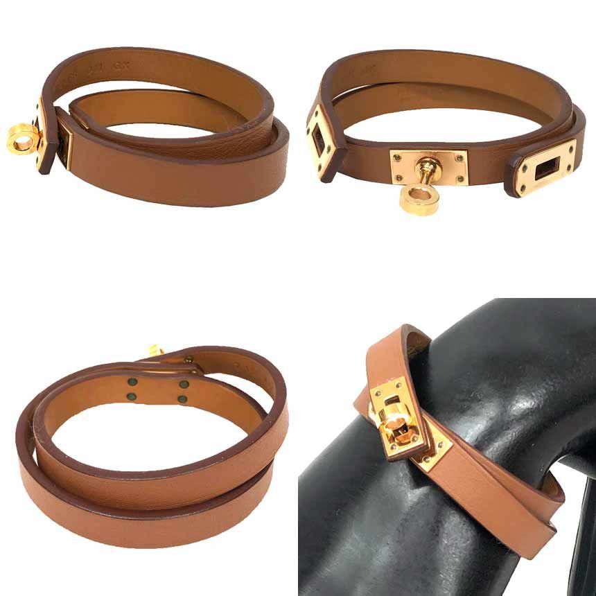 Hermes Leather Bracelet Mini Kelly Double Tour T2 Brown — view 2