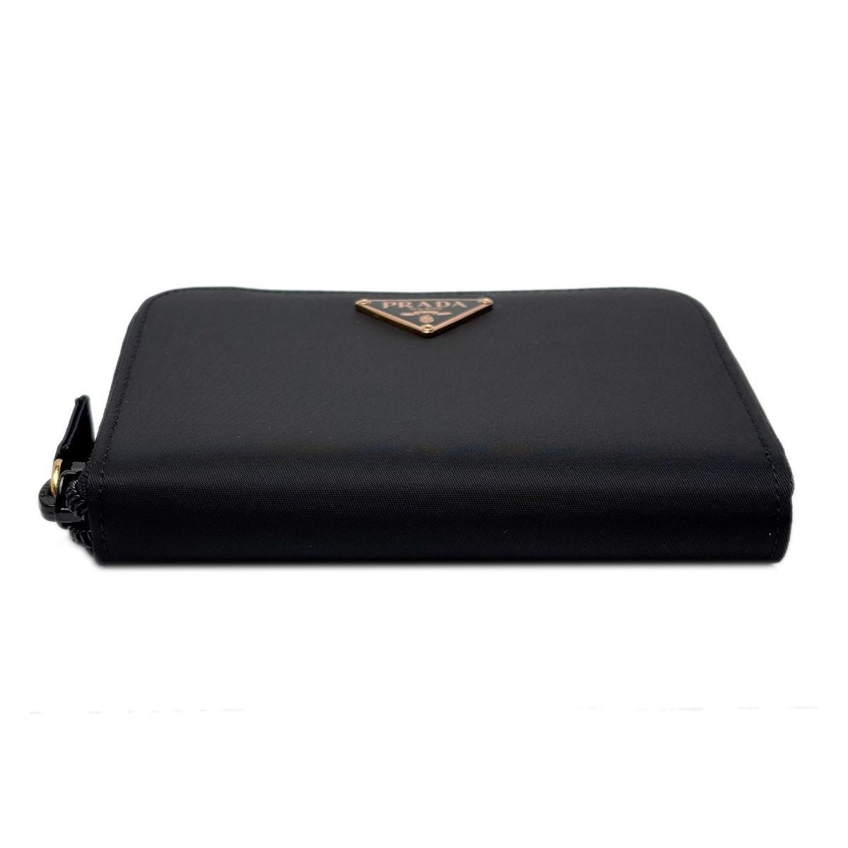Prada Wallet Bifold Tessuto Nylon Leather Black Gold Zip Around — view 5