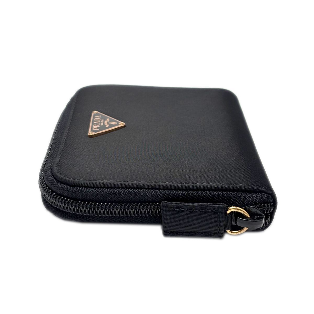 Prada Wallet Bifold Tessuto Nylon Leather Black Gold Zip Around — view 6