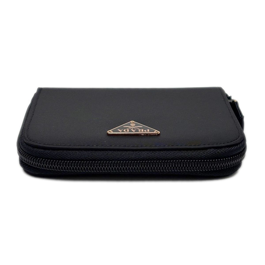 Prada Wallet Bifold Tessuto Nylon Leather Black Gold Zip Around — view 7