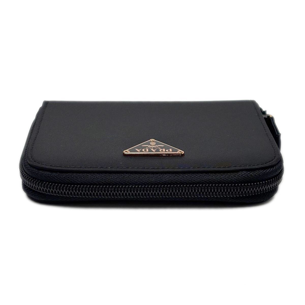 Prada Wallet Bifold Tessuto Nylon Leather Black Gold Zip Around — view 7