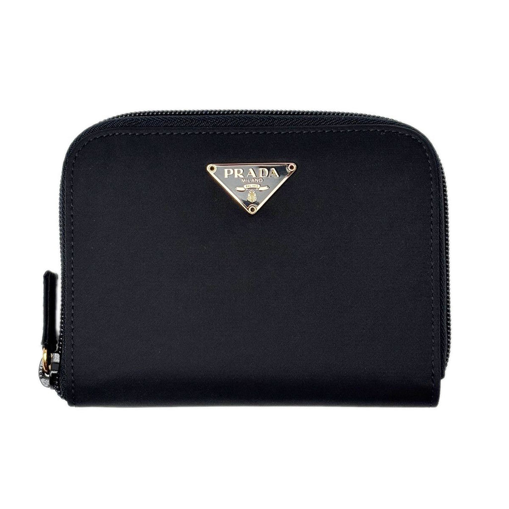 Prada Wallet Bifold Tessuto Nylon Leather Black Gold Zip Around — view 2