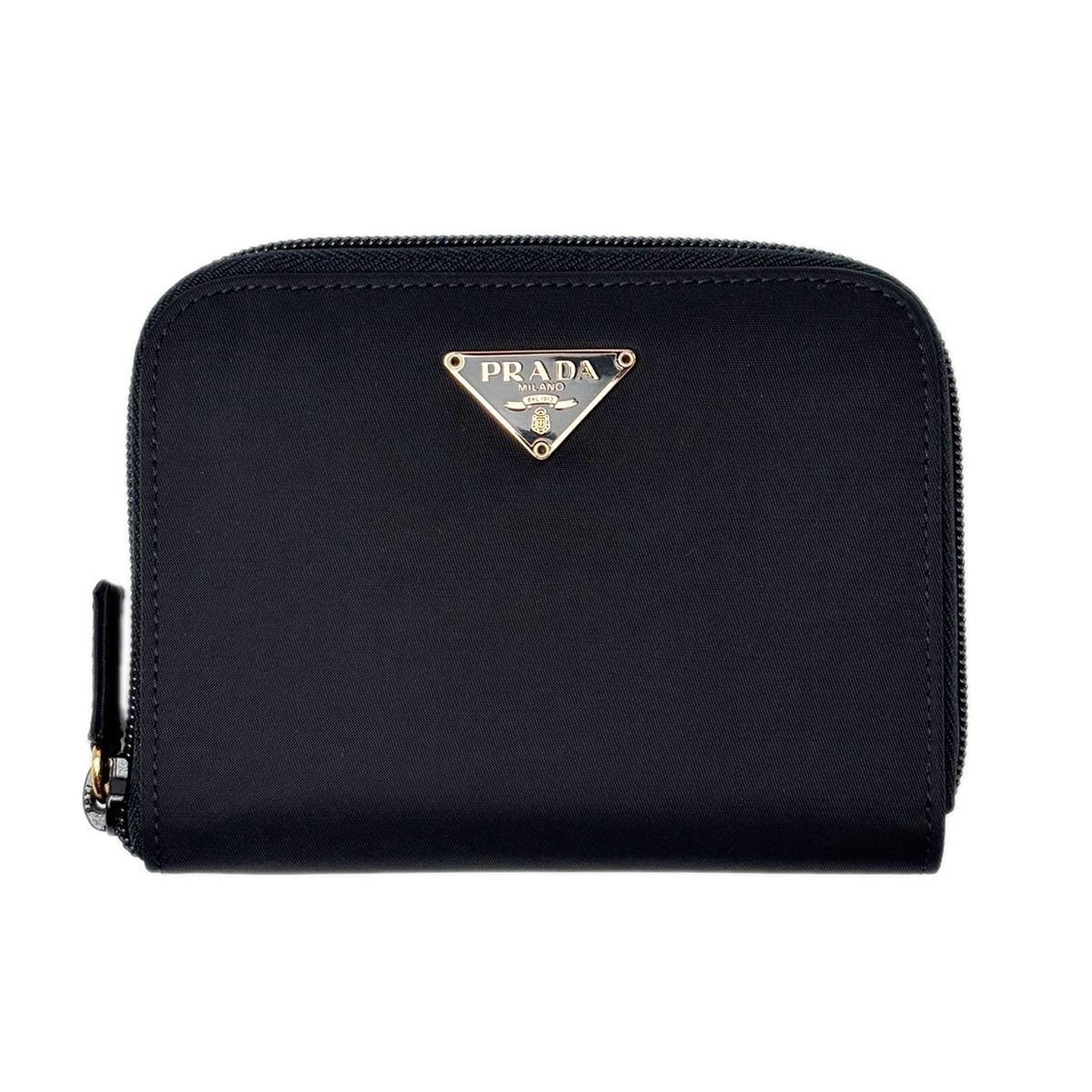 Prada Wallet Bifold Tessuto Nylon Leather Black Gold Zip Around — view 2
