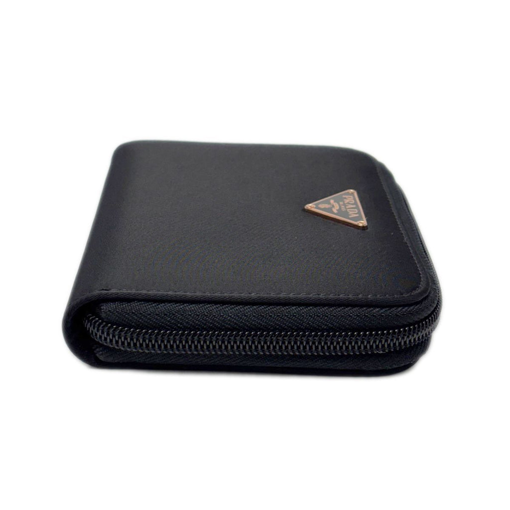 Prada Wallet Bifold Tessuto Nylon Leather Black Gold Zip Around — view 8