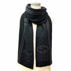 Gucci Wool Scarf Black Gray GG Bit Pattern — view 2