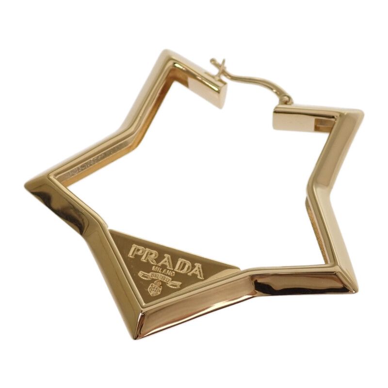 Prada Metal Earrings Triangle Logo Gold