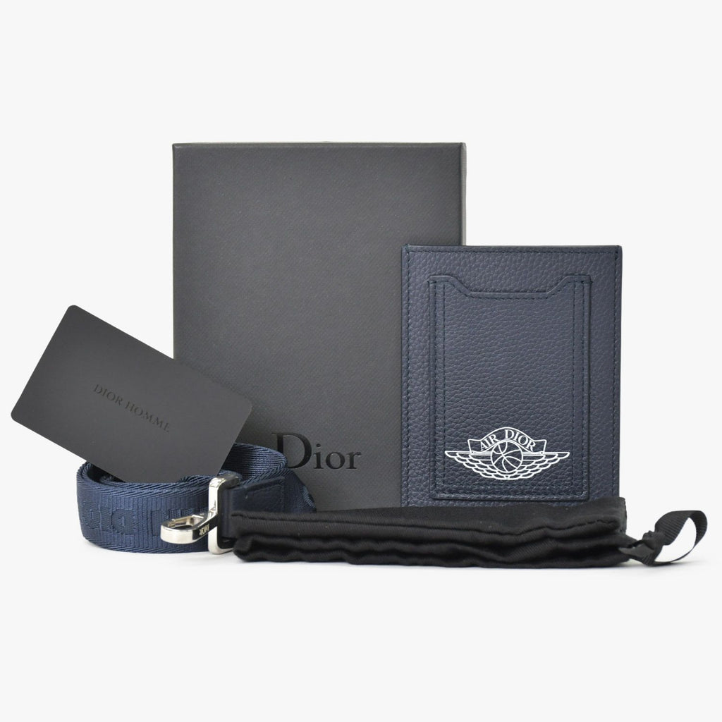 Dior Air Card Case Logo Strap Leather Navy Silver