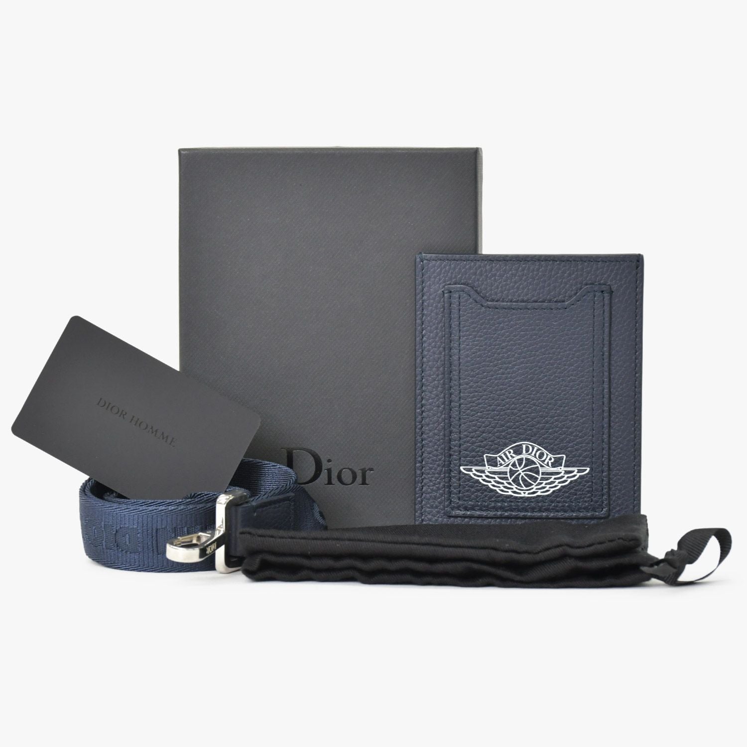 Dior Air Card Case Logo Strap Leather Navy Silver