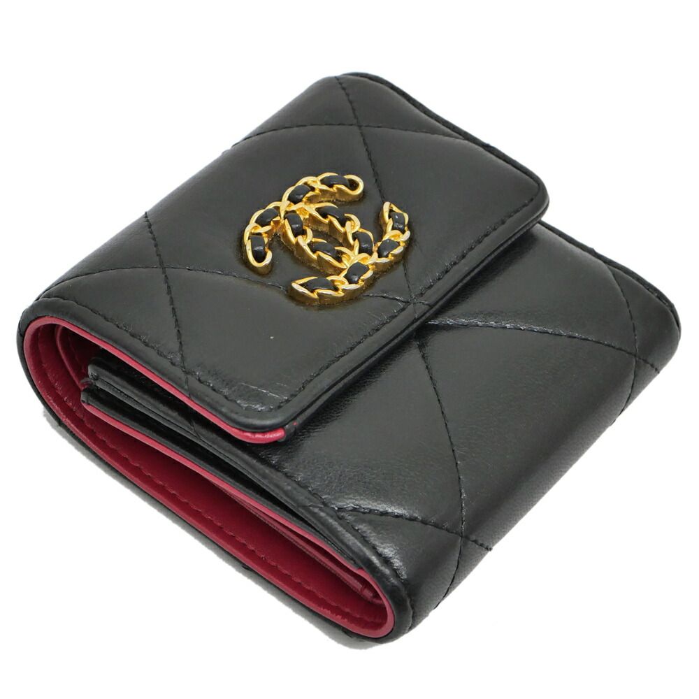 Chanel 19 Small Flap Wallet Black Lambskin Leather Trifold — view 2