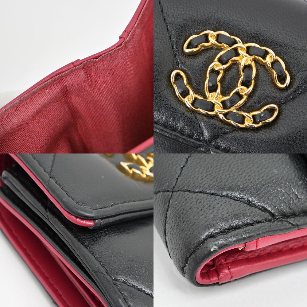 Chanel 19 Small Flap Wallet Black Lambskin Leather Trifold — view 9