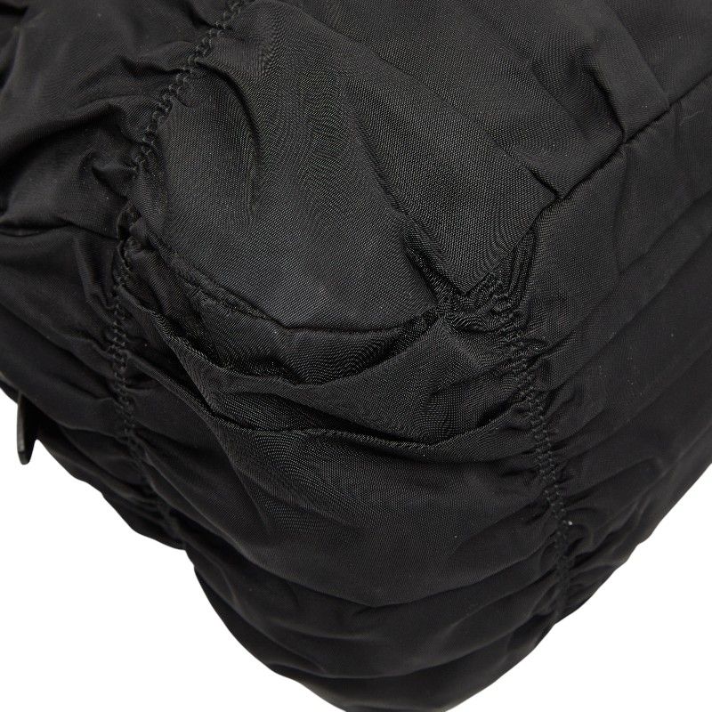 Prada Gather Logo Tote Shoulder Bag 2-Way Black Nylon Leather — view 5