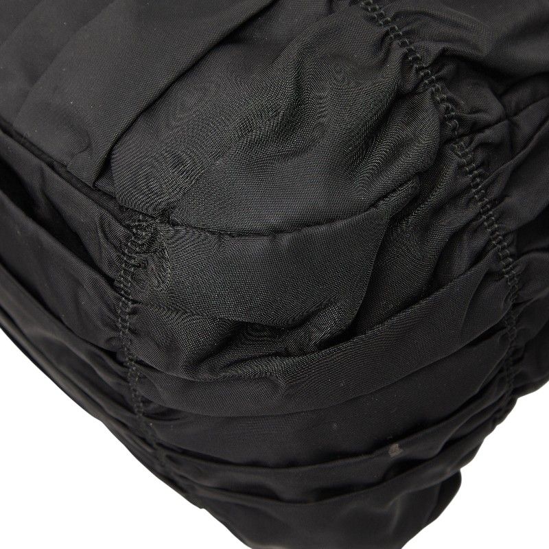 Prada Gather Logo Tote Shoulder Bag 2-Way Black Nylon Leather — view 4