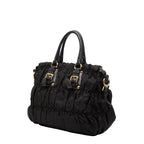 Prada Gather Logo Tote Shoulder Bag 2-Way Black Nylon Leather — view 2